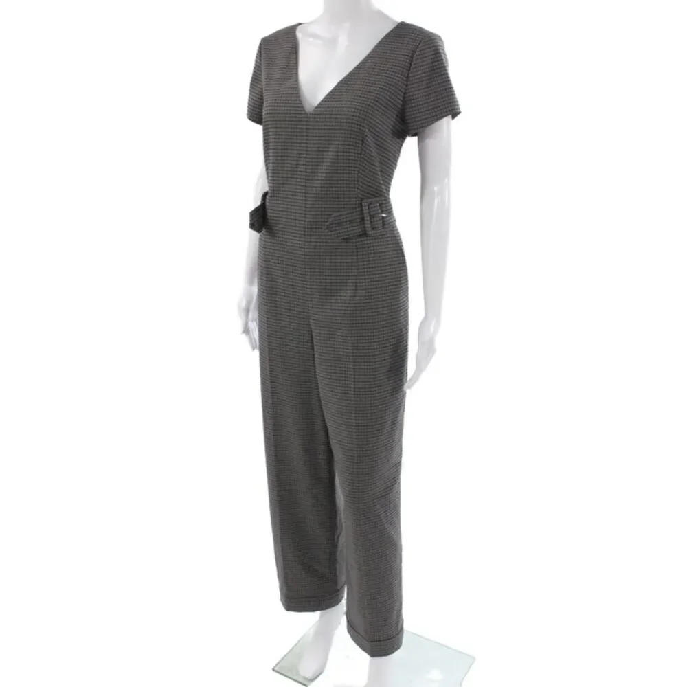 Club Monaco Women Gray Check V-Neck Short Sleeve Jumpsuit Size 6
